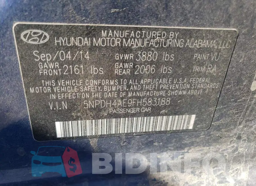 5NPDH4AE9FH583188 Photo# 12