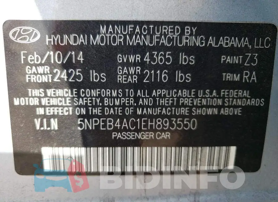 5NPEB4AC1EH893550 Photo# 12