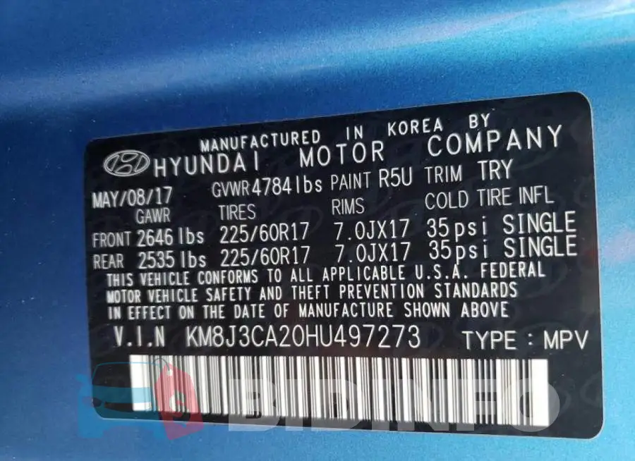 KM8J3CA20HU497273 Photo# 10