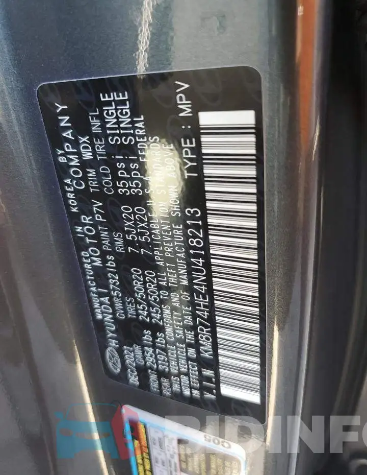 KM8R74HE4NU418213 Photo# 13