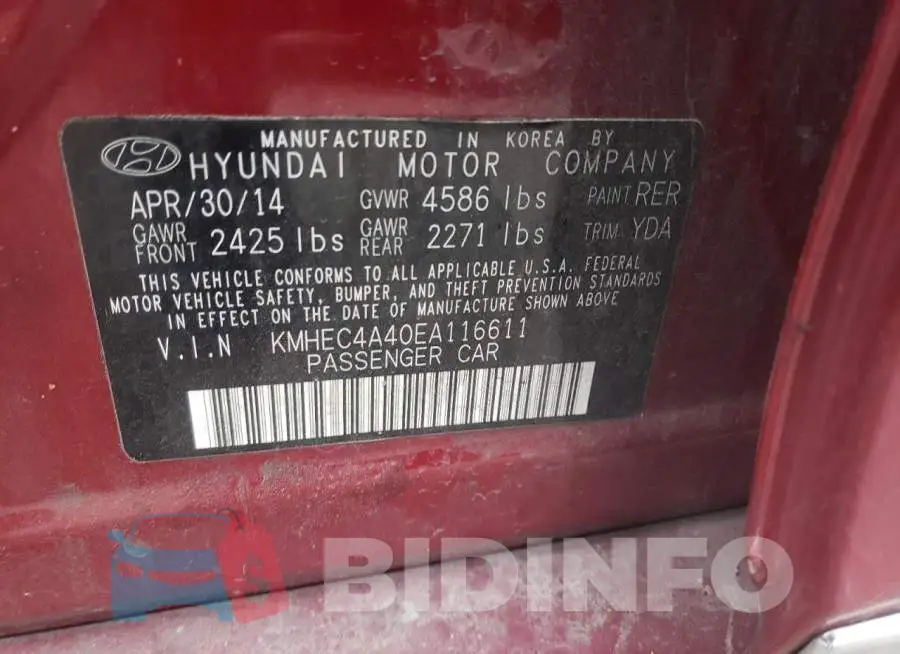 KMHEC4A40EA116611 Photo# 12