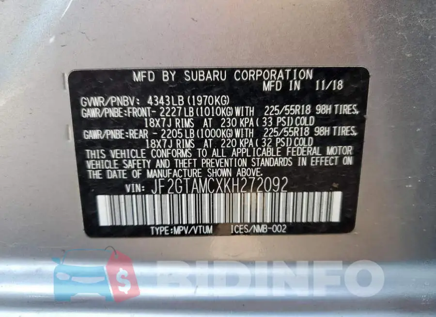 JF2GTAMCXKH272092 Photo# 12