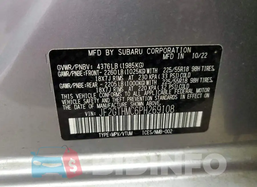 JF2GTHMC6PH269108 Photo# 12