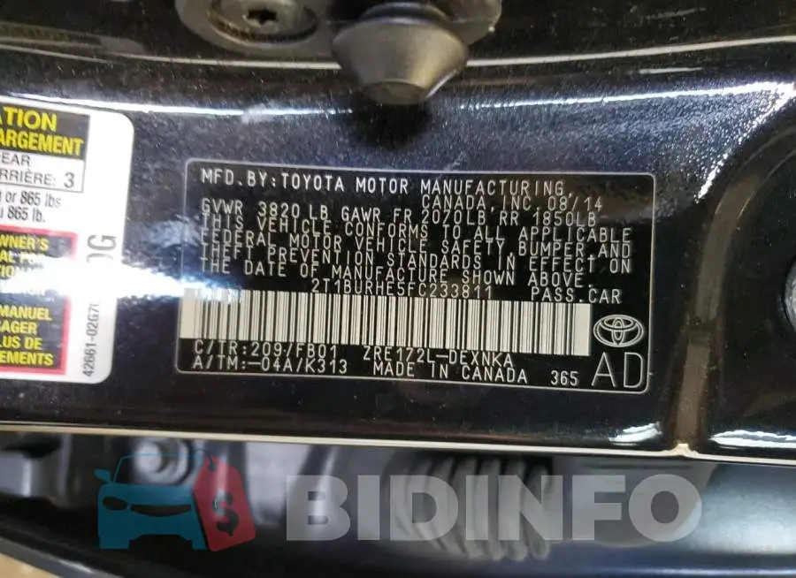 2T1BURHE5FC233811 Photo# 12