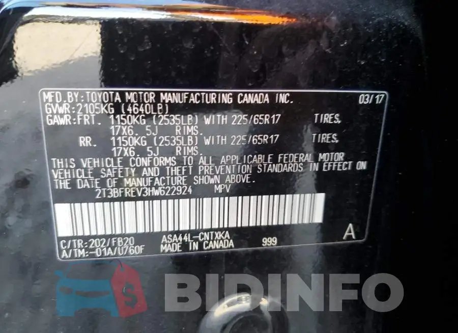 2T3BFREV3HW622924 Photo# 13