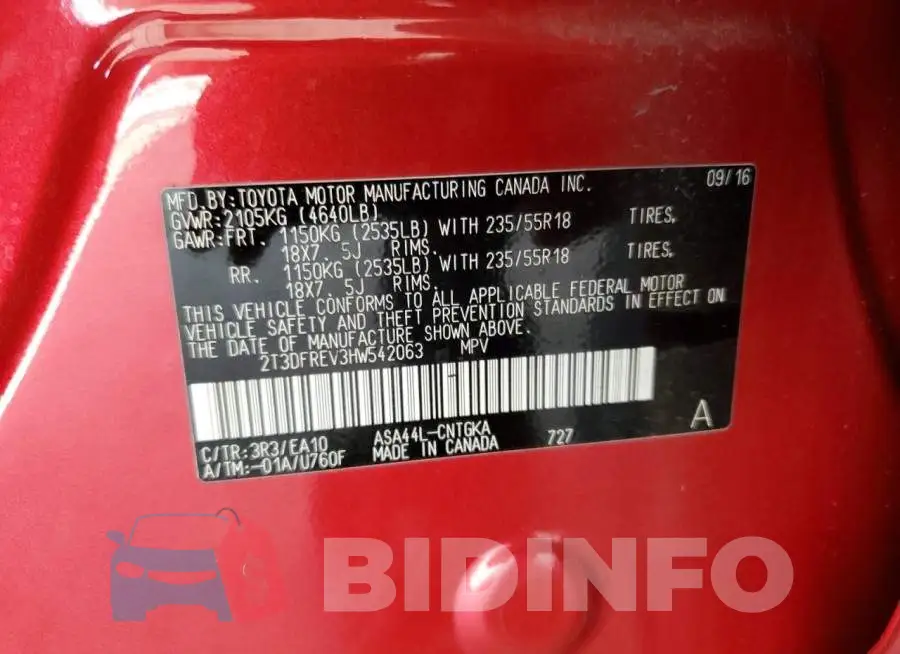 2T3DFREV3HW542063 Photo# 13