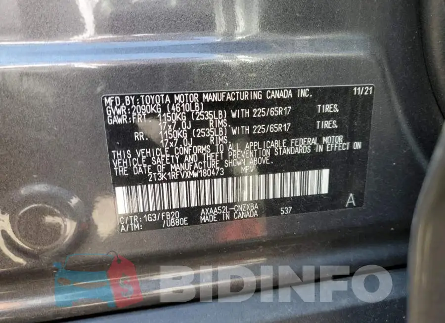 2T3K1RFVXMW180473 Photo# 12