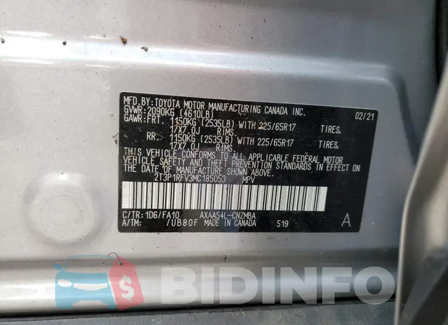 2T3P1RFV3MC185053 Photo# 13
