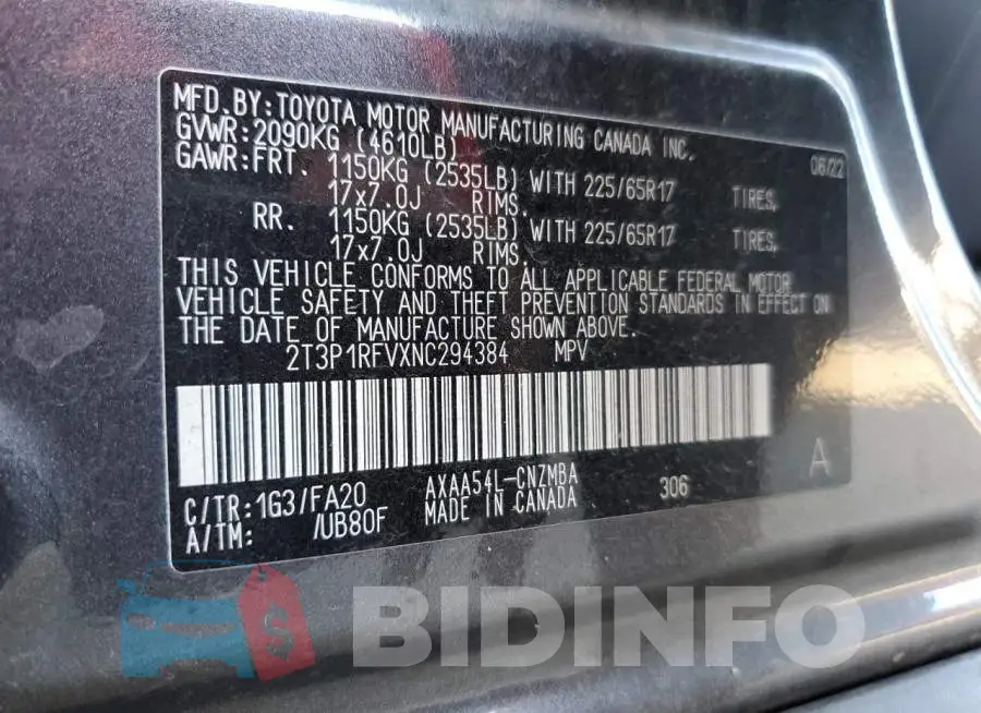 2T3P1RFVXNC294384 Photo# 13