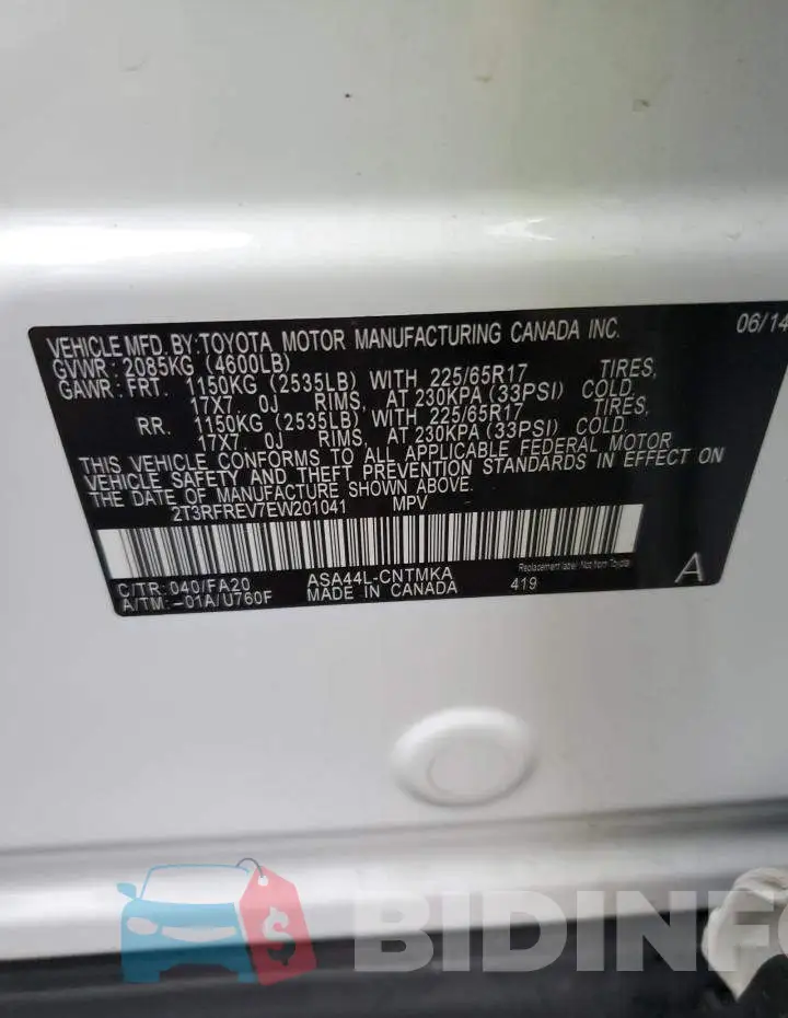 2T3RFREV7EW201041 Photo# 13