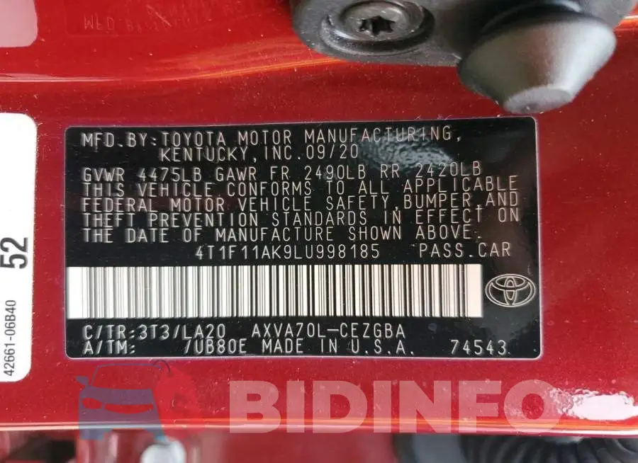 4T1F11AK9LU998185 Photo# 12