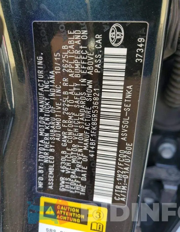 4T4BF1FK8GR536821 Photo# 12
