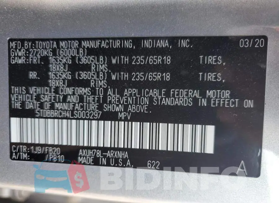 5TDBBRCH4LS003297 Photo# 14