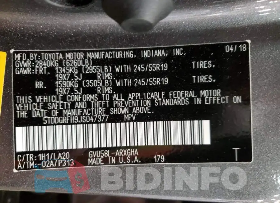 5TDDGRFH9JS047377 Photo# 13