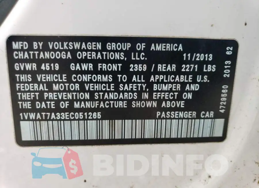 1VWAT7A33EC051265 Photo# 12