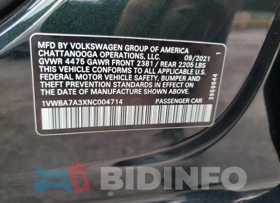 1VWBA7A3XNC004714 Photo# 12