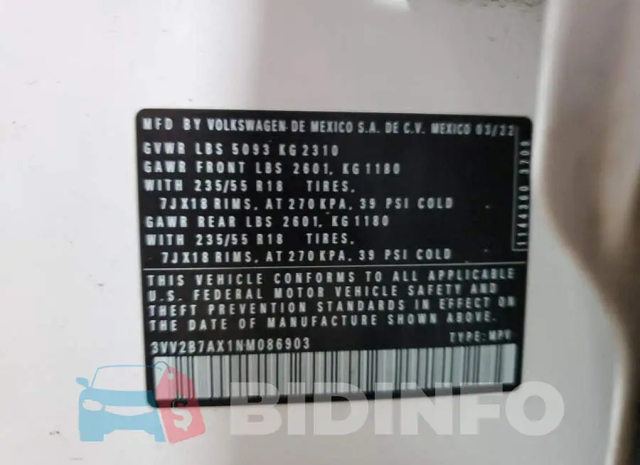 3VV2B7AX1NM086903 Photo# 13