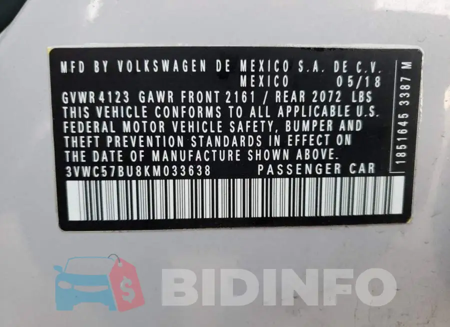 3VWC57BU8KM033638 Photo# 13
