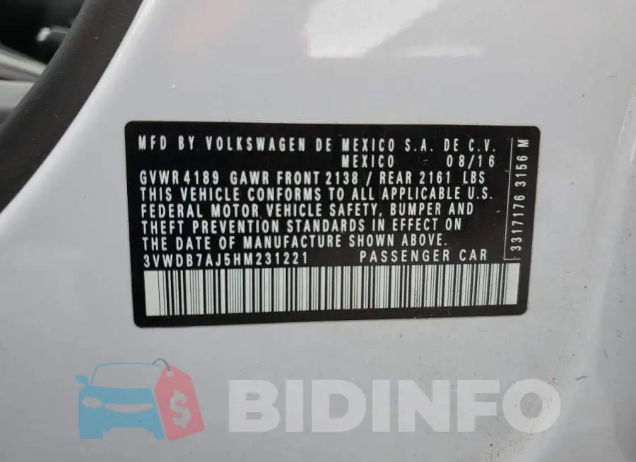 3VWDB7AJ5HM231221 Photo# 12
