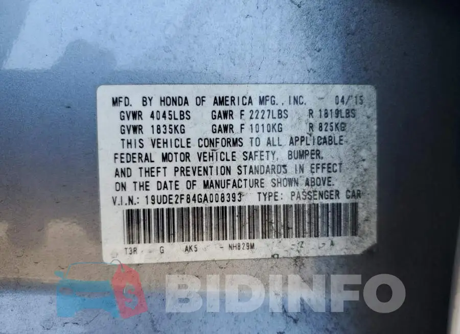 19UDE2F84GA008393 Photo# 12
