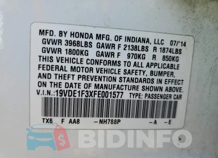 19VDE1F3XFE001577 Photo# 12
