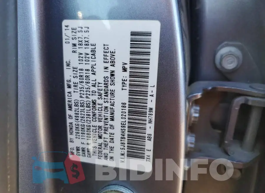 5J8TB4H59EL020186 Photo# 13