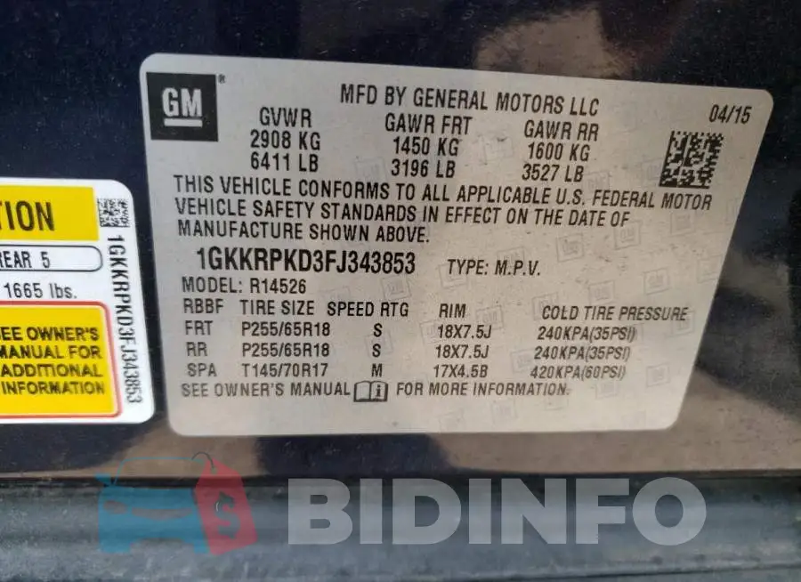 1GKKRPKD3FJ343853 Photo# 13