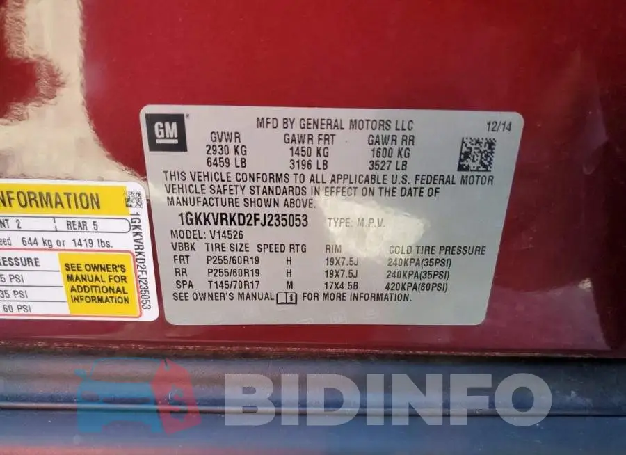 1GKKVRKD2FJ235053 Photo# 13