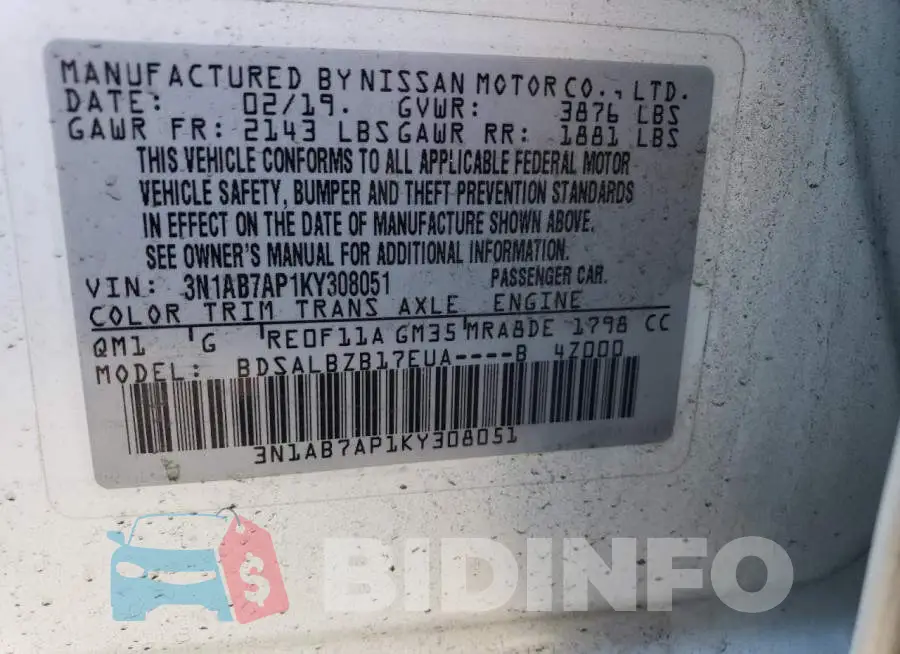 3N1AB7AP1KY308051 Photo# 12