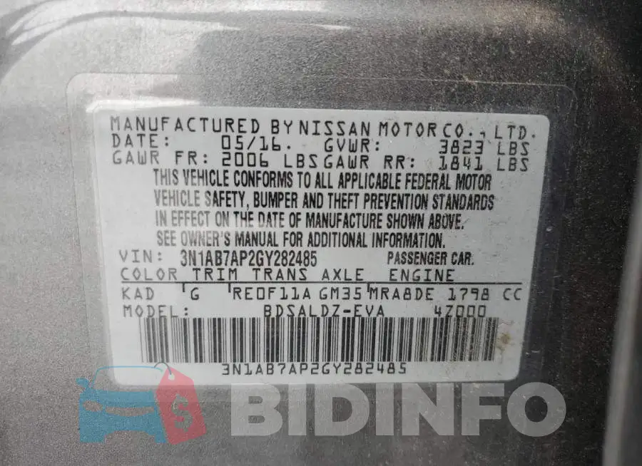 3N1AB7AP2GY282485 Photo# 12