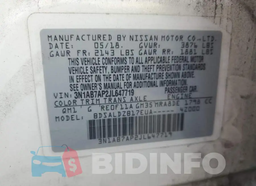 3N1AB7AP2JL647719 Photo# 13
