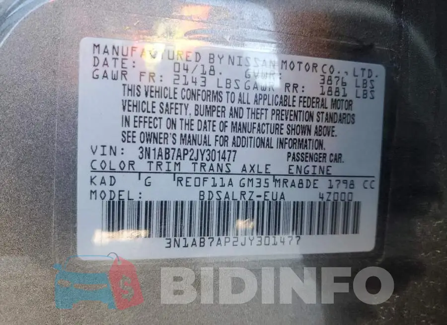 3N1AB7AP2JY301477 Photo# 13