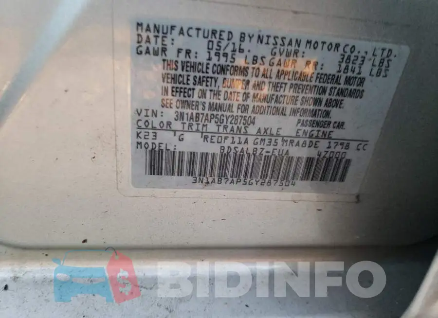 3N1AB7AP5GY287504 Photo# 13