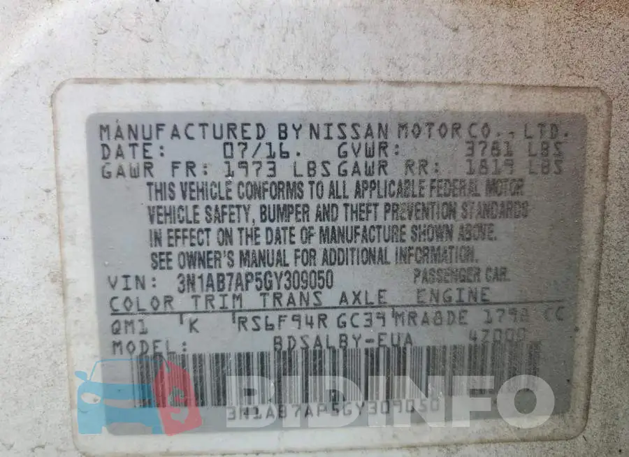 3N1AB7AP5GY309050 Photo# 12