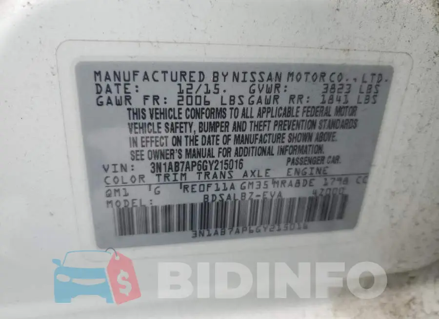3N1AB7AP6GY215016 Photo# 12
