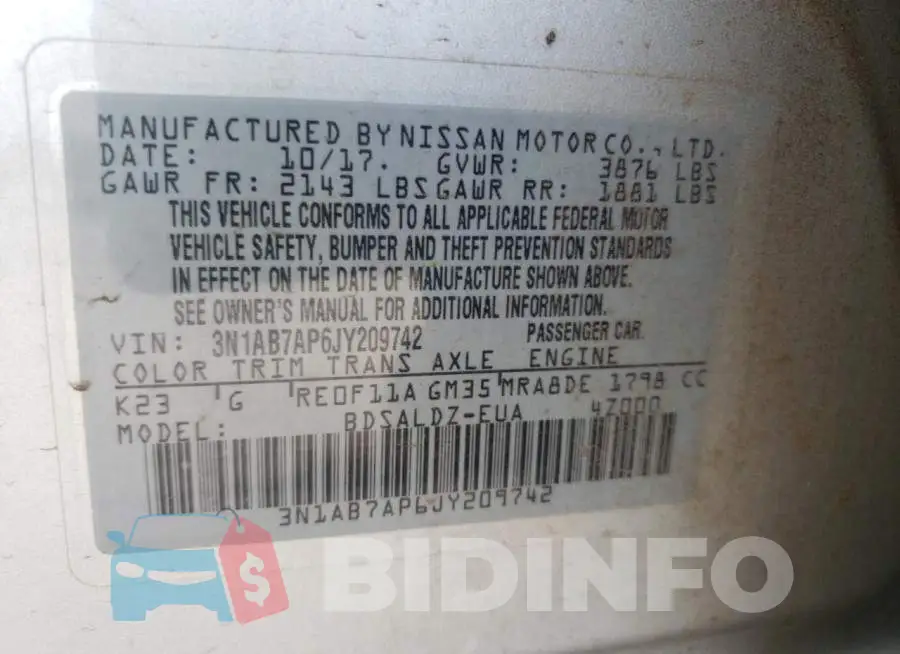 3N1AB7AP6JY209742 Photo# 10