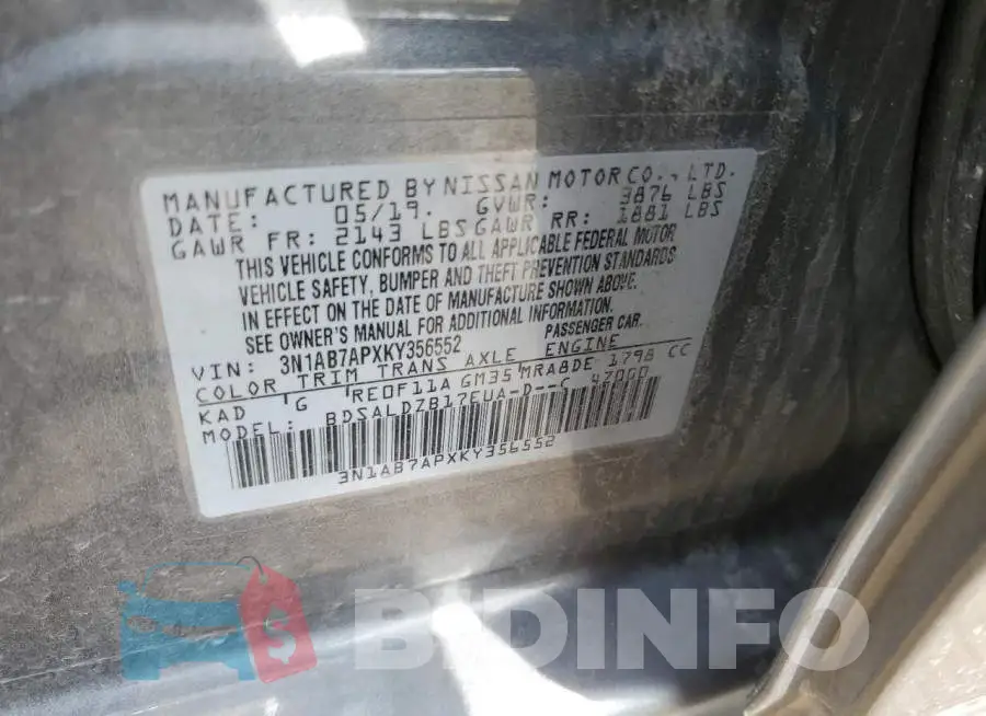 3N1AB7APXKY356552 Photo# 12