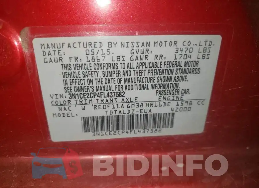 3N1CE2CP4FL437582 Photo# 13