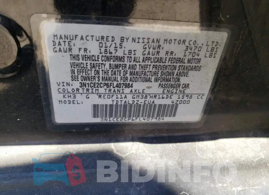 3N1CE2CP6FL407984 Photo# 12