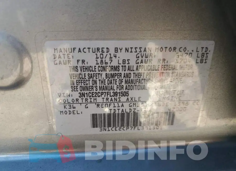 3N1CE2CP7FL391505 Photo# 12