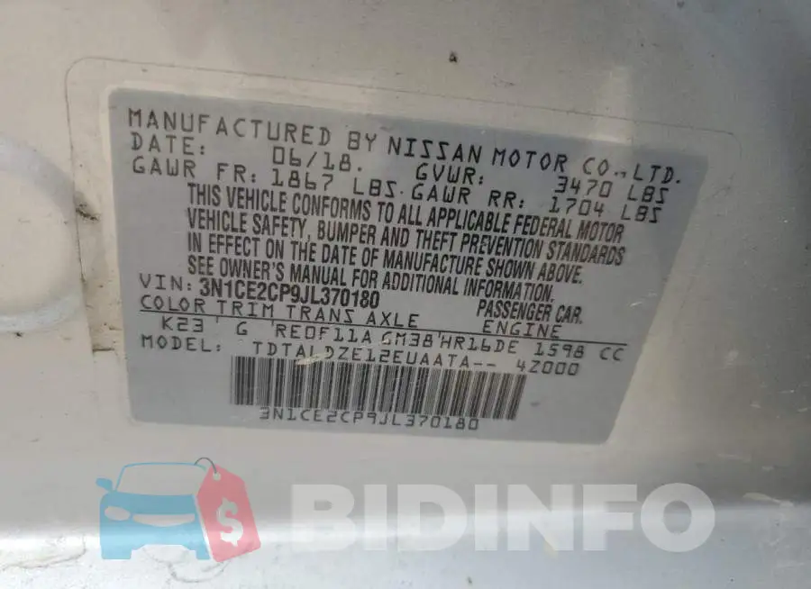 3N1CE2CP9JL370180 Photo# 13