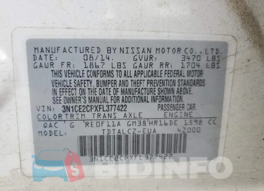 3N1CE2CPXFL377422 Photo# 12