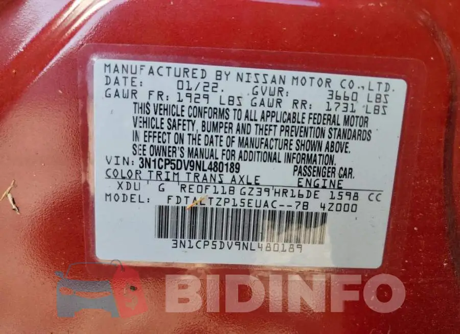 3N1CP5DV9NL480189 Photo# 13