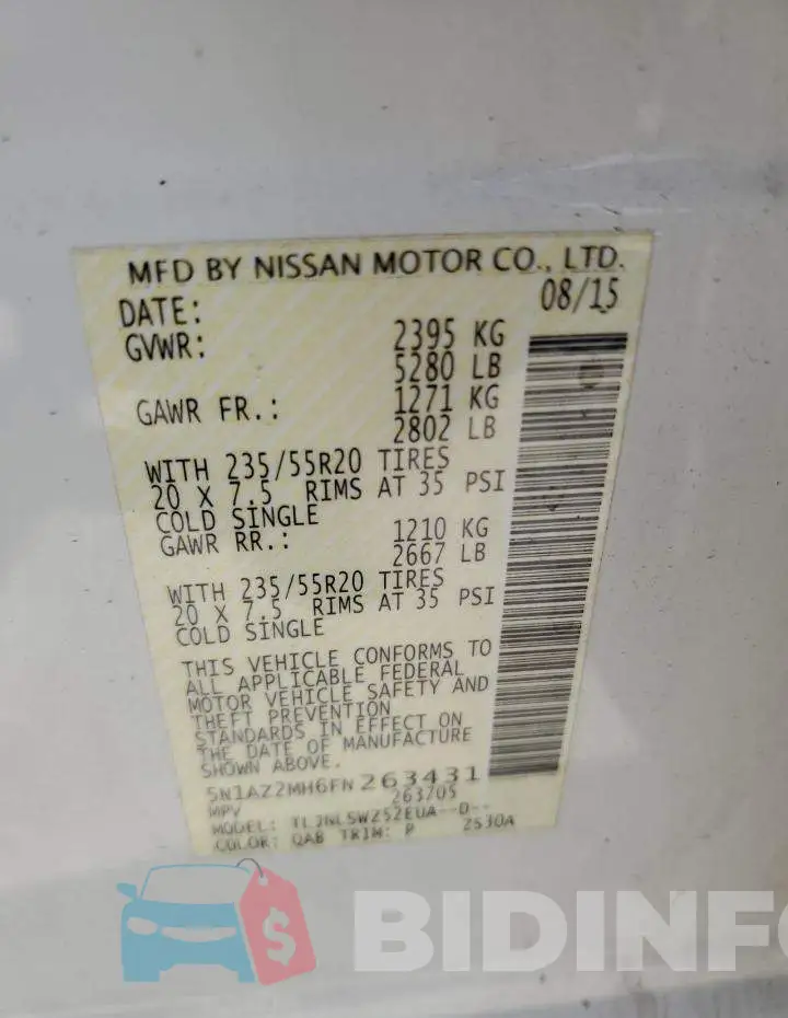 5N1AZ2MH6FN263431 Photo# 13