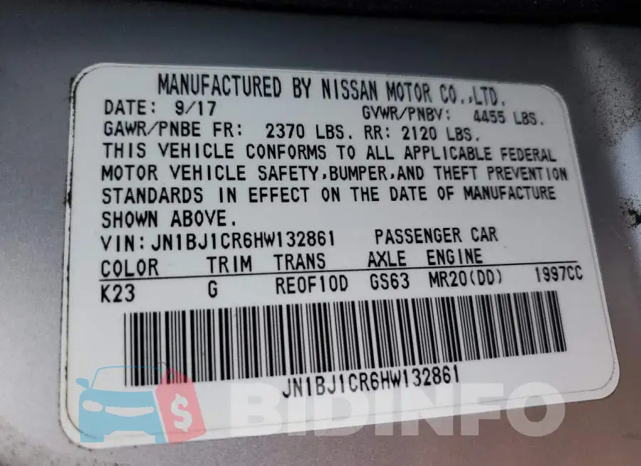 JN1BJ1CR6HW132861 Photo# 13