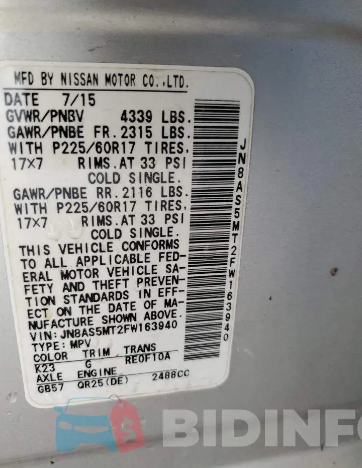 JN8AS5MT2FW163940 Photo# 13
