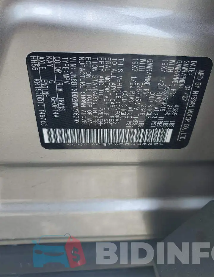 JN8BT3DD2NW276297 Photo# 13