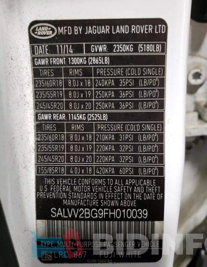 SALVV2BG9FH010039 Photo# 13