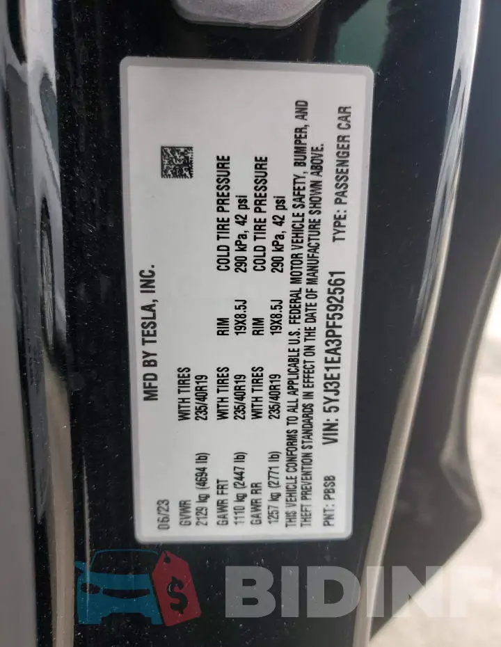 5YJ3E1EA3PF592561 Photo# 12
