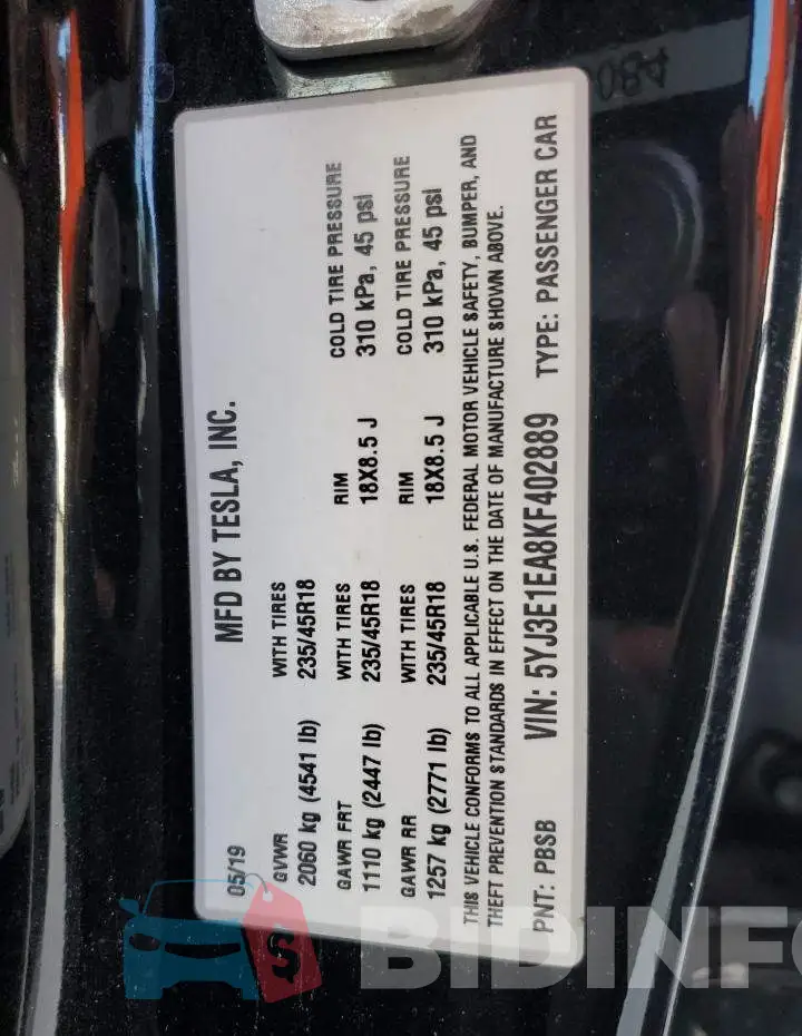 5YJ3E1EA8KF402889 Photo# 12